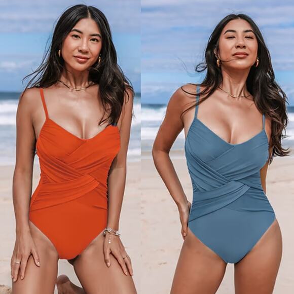 NWT BUNDLE Cupshe V-Neck Adjustable Tummy Control One-Piece Swim Beach Size L - Picture 1 of 7